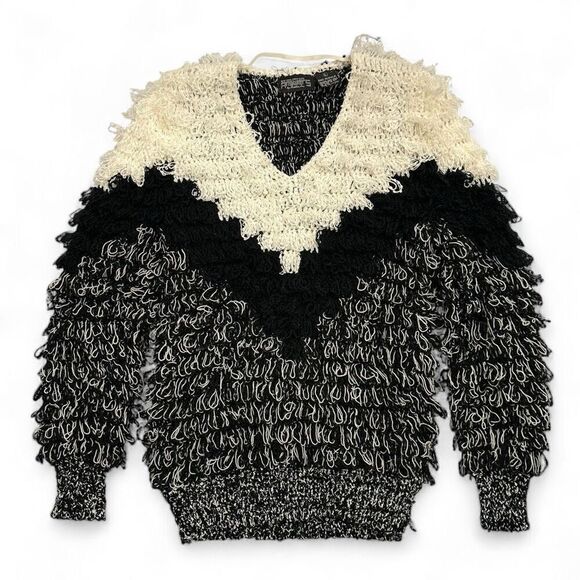 Vintage Answers Shaggy Texture Cardigan L Boho Quirky Kitschy Punk Goth Rockstar - Picture 1 of 8